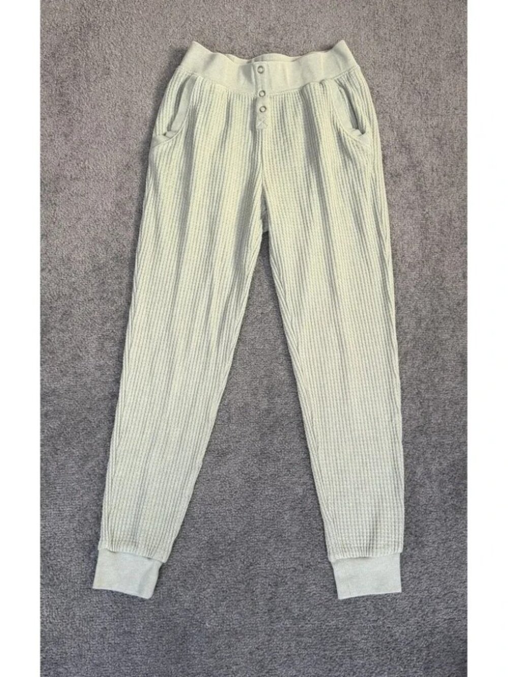 Z Supply Sage Green Waffle Knit Joggers Henley Waist Pockets XS ZLP214401
